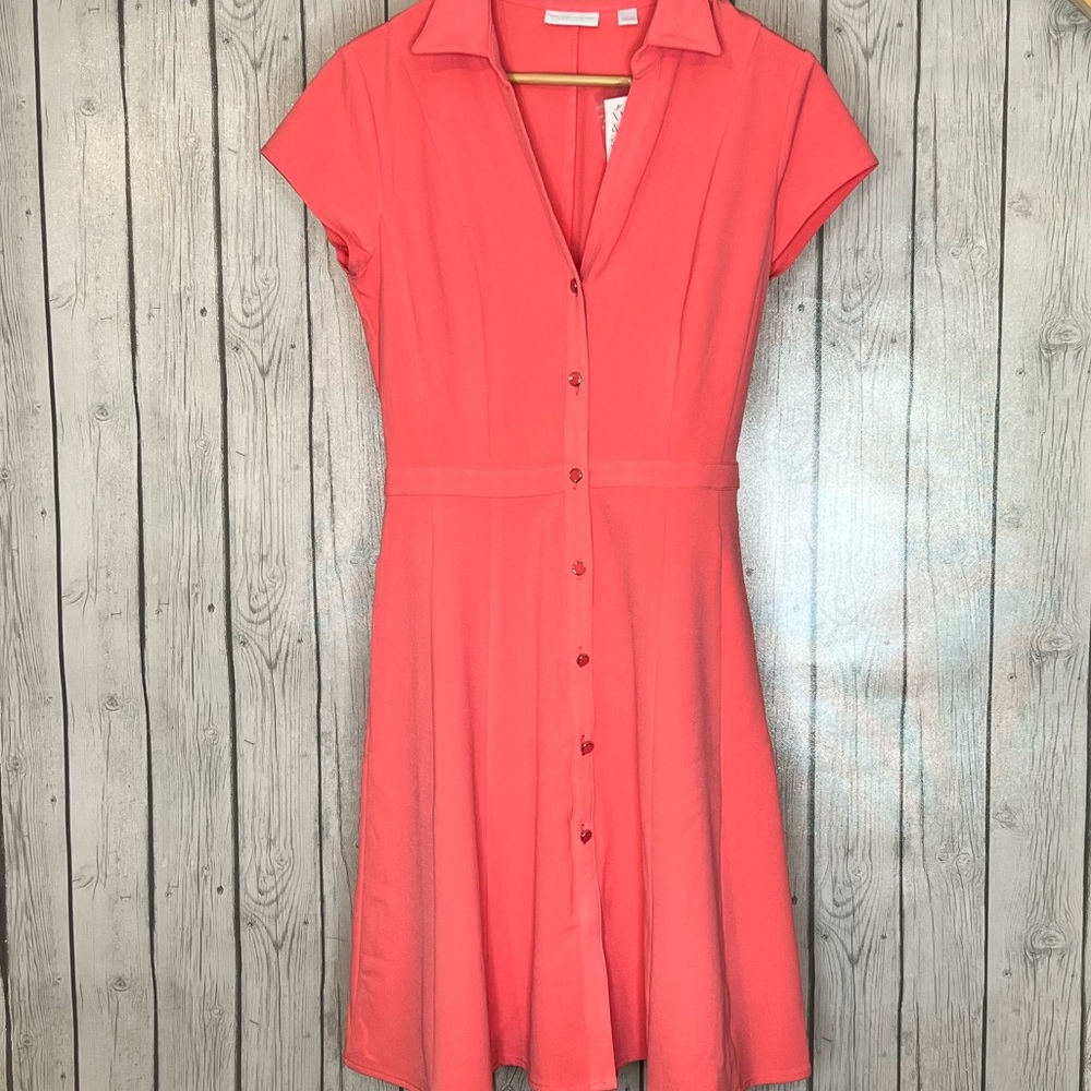 New York & Company work business dress button up swing skirt coral, small NWT